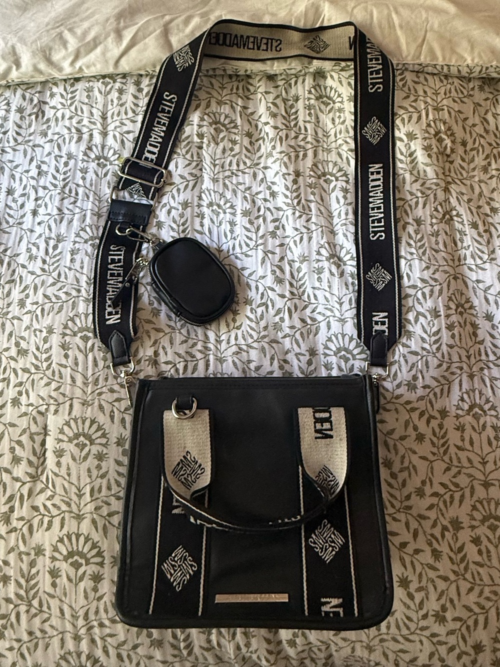 Steve Madden Bwebber black faux leather mini tote bag